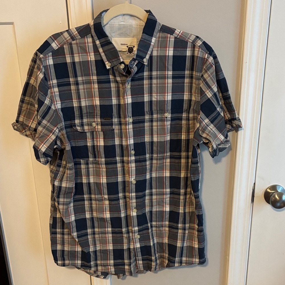 Sovereign Code Blue and Tan Plaid Casual Shirt